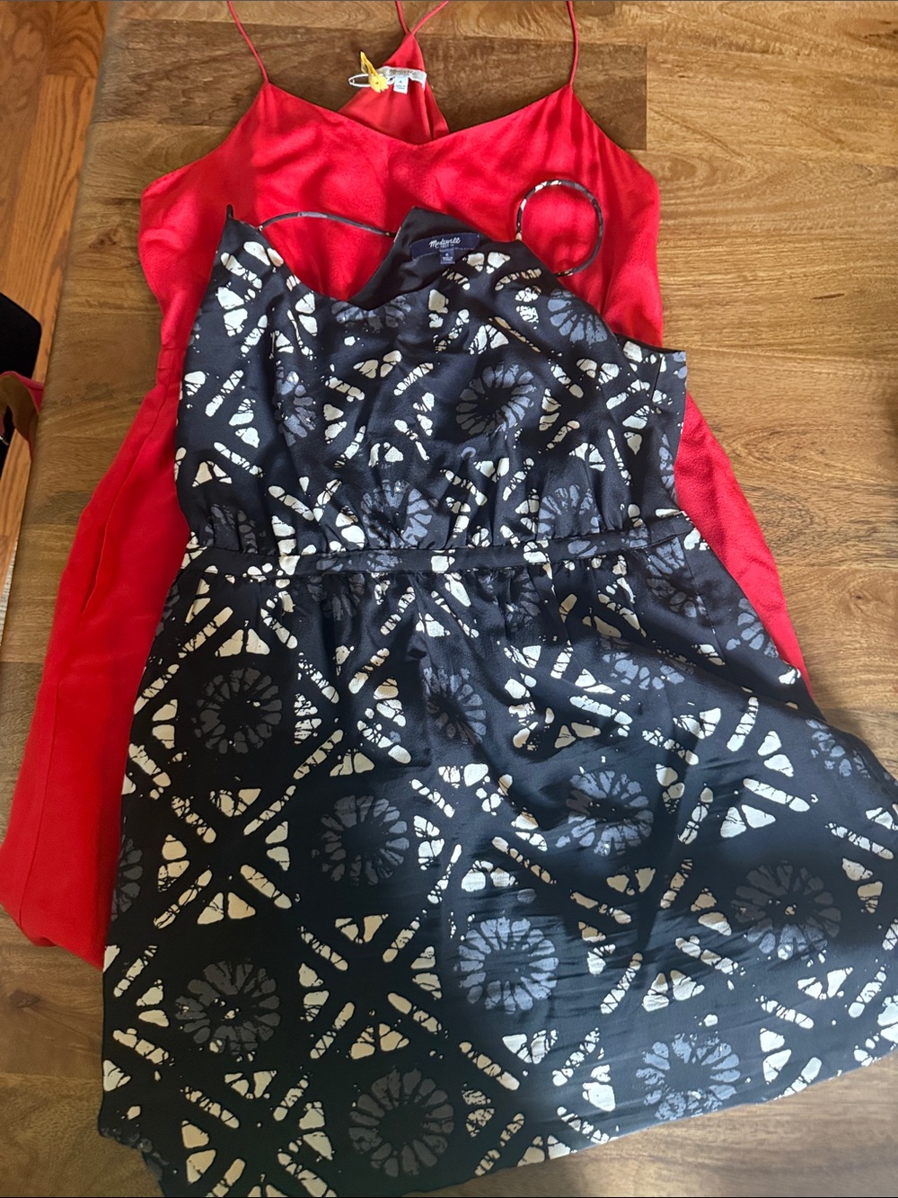 Red cotton Slip Dress & Black Patterned Sundress - Two items